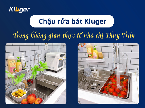 Chậu rửa bát 1 hố Kluger trong không gian thực tế nhà chị Thủy Trần